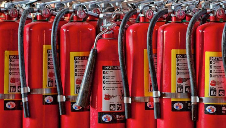 A photo collection of fire extinguishers